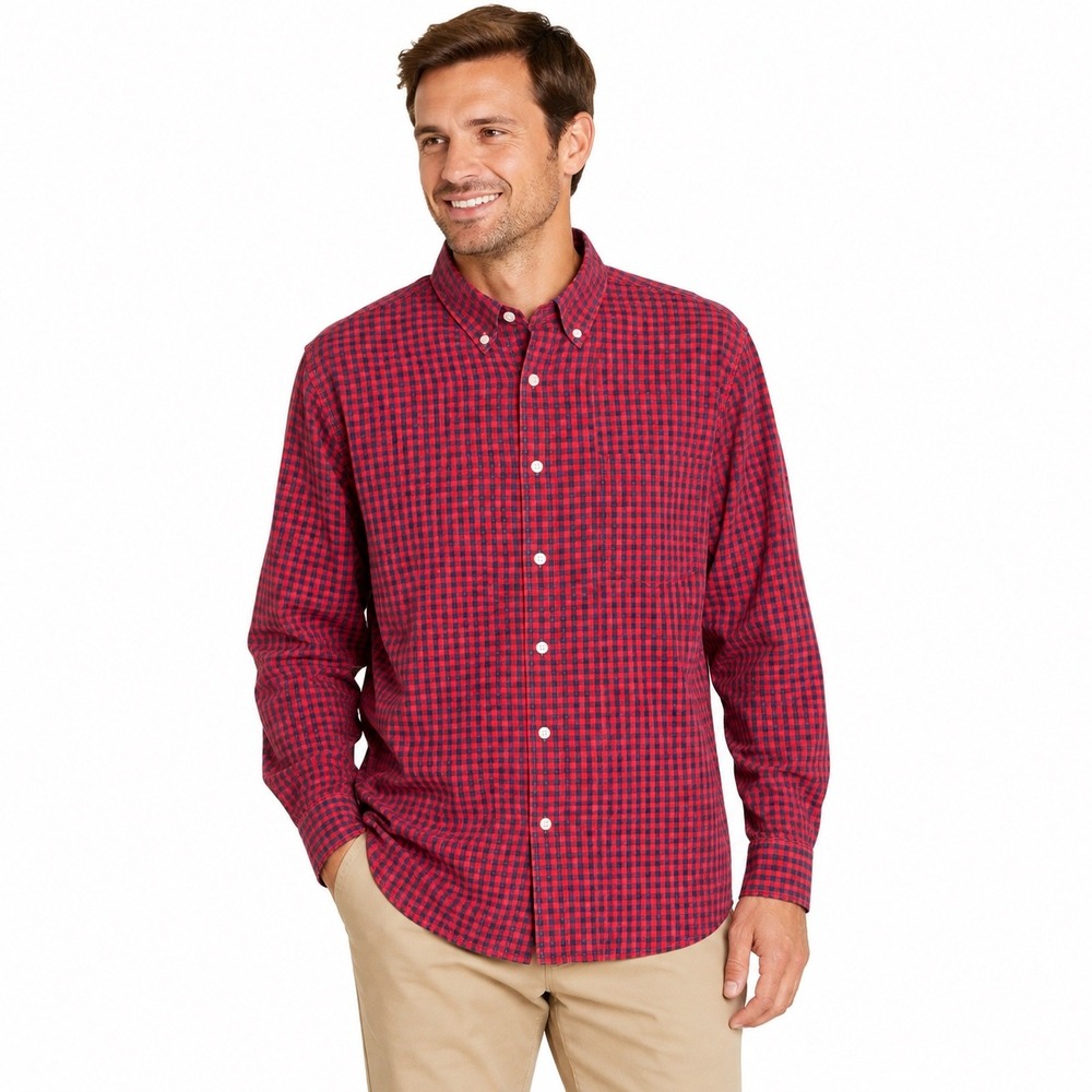 Kohl's Sonoma 3XLT Button Down Shirt Mens Big & Tall Red Gingham Long Sleeve